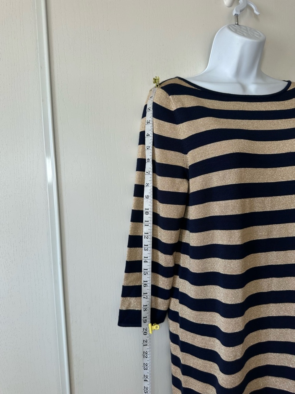 Lauren Ralph Lauren Women’s Navy & Gold Long Sleeve Knit Sheath Dress- Medium - Picture 9 of 10